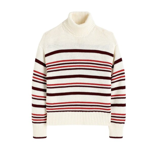 Madewell Ribbed Cotton Turtleneck Sweater in Stripe Size Small - Picture 3 of 13